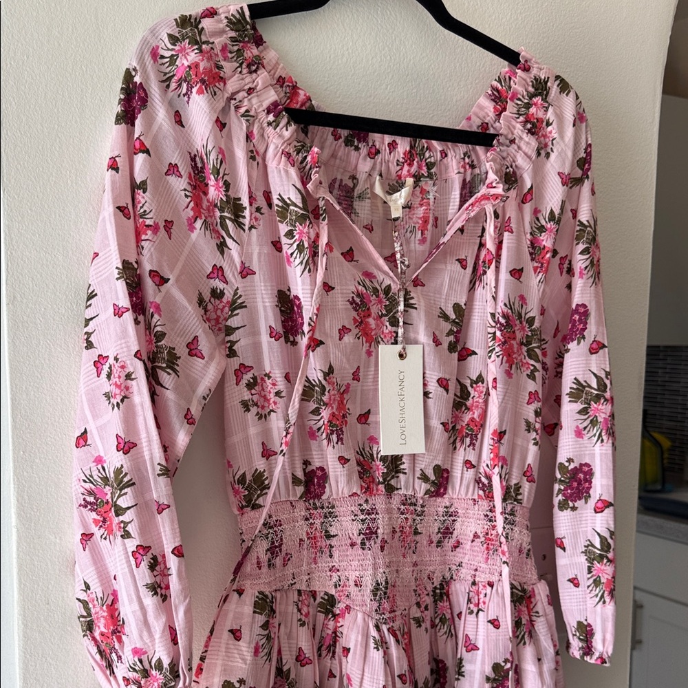 LoveShackFancy Pink Floral Smocked Dress - Picture 1 of 13